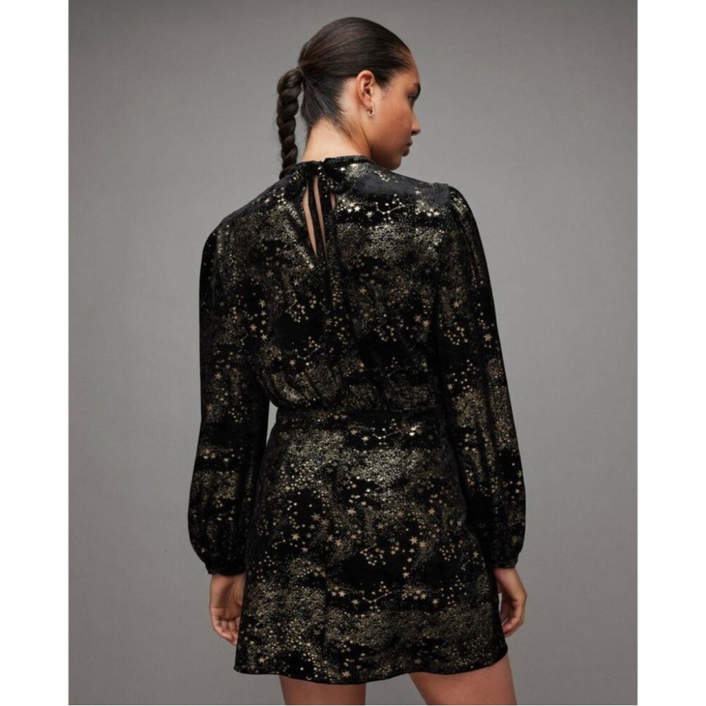 New!‎ All Saints Jemima Star Dress Black Velvet
Metallic Gold Printed Sz 10 $299 - Picture 3 of 14